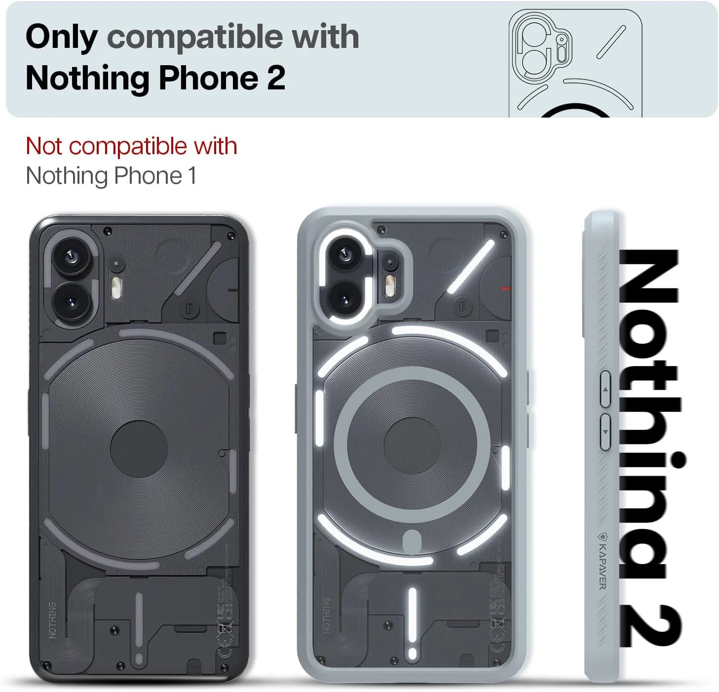 کاور پشتی KAPAVER Mag-X سازگار با Nothing Phone 2 (TPU+PC) (خاکستری)