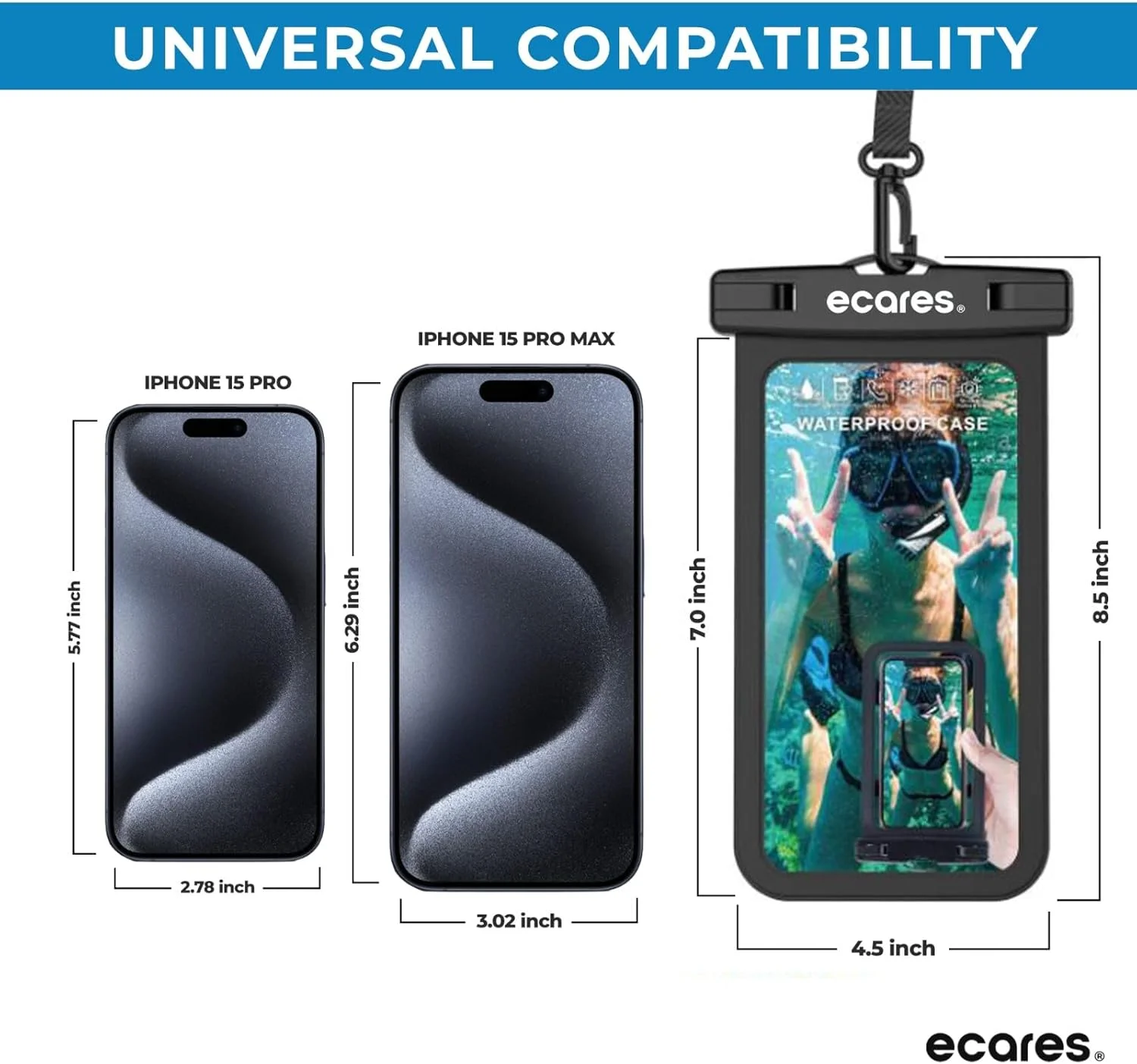 کیف ضد آب موبایل، عملکرد صفحه لمسی، کیف خشک تلفن همراه، کیف ضد آب تلفن، کیف ضد آب شنای غواصی، برای همه تلفن های هوشمند تا 7 اینچ (بسته 2 عددی)