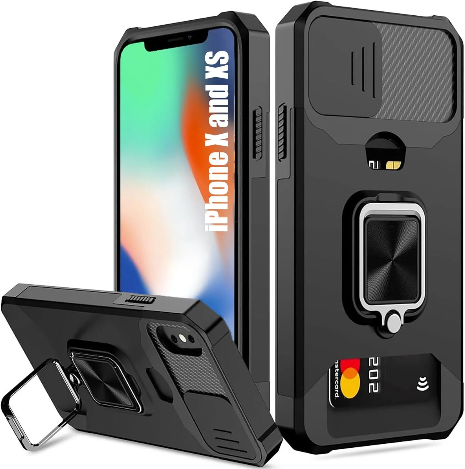 کاور محافظ گوشی راجارو برای آیفون X و Xs، دارای جای کارت، پوشش کشویی دوربین و استند انگشتی چرخان 360 درجه - مشکی کاور محافظ گوشی راجارو برای آیفون X و Xs، دارای جای کارت، پوشش کشویی دوربین و استند انگشتی چرخان 360 درجه - مشکی