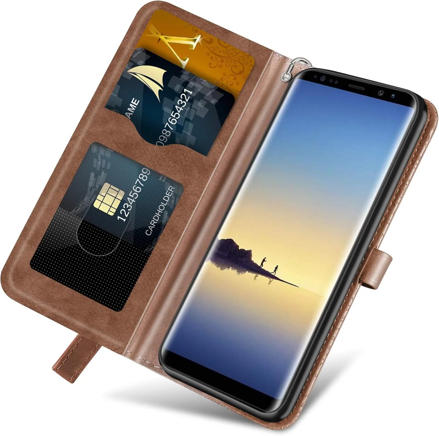 کیف پول چرمی برای آیفون 16 پرو - محافظ کتابی با طرح برجسته درخت، پوشش محافظ لوکس با پایه نگهدارنده برای گوشی اپل آیفون 16 پرو. RX2 درخت قهوه ای