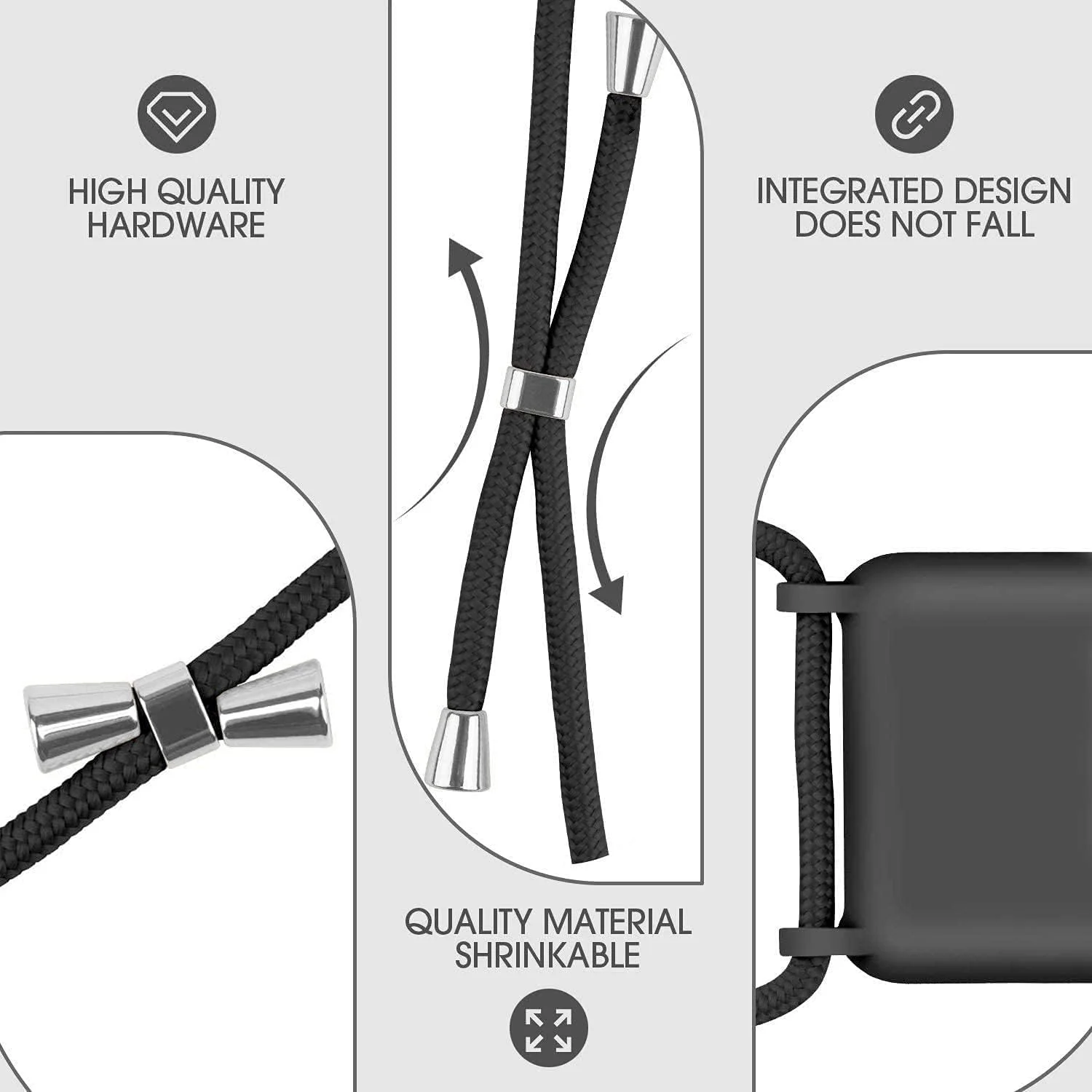 کاور محافظ گوشی آیفون 12/12 پرو 6.1 اینچی INFOSUN، مقاوم در برابر خراش و ضربه، ساخته شده از مواد TPU، همراه با بند گردنی - مشکی کاور محافظ گوشی آیفون 12/12 پرو 6.1 اینچی INFOSUN، مقاوم در برابر خراش و ضربه، ساخته شده از مواد TPU، همراه با بند گردنی - مشکی