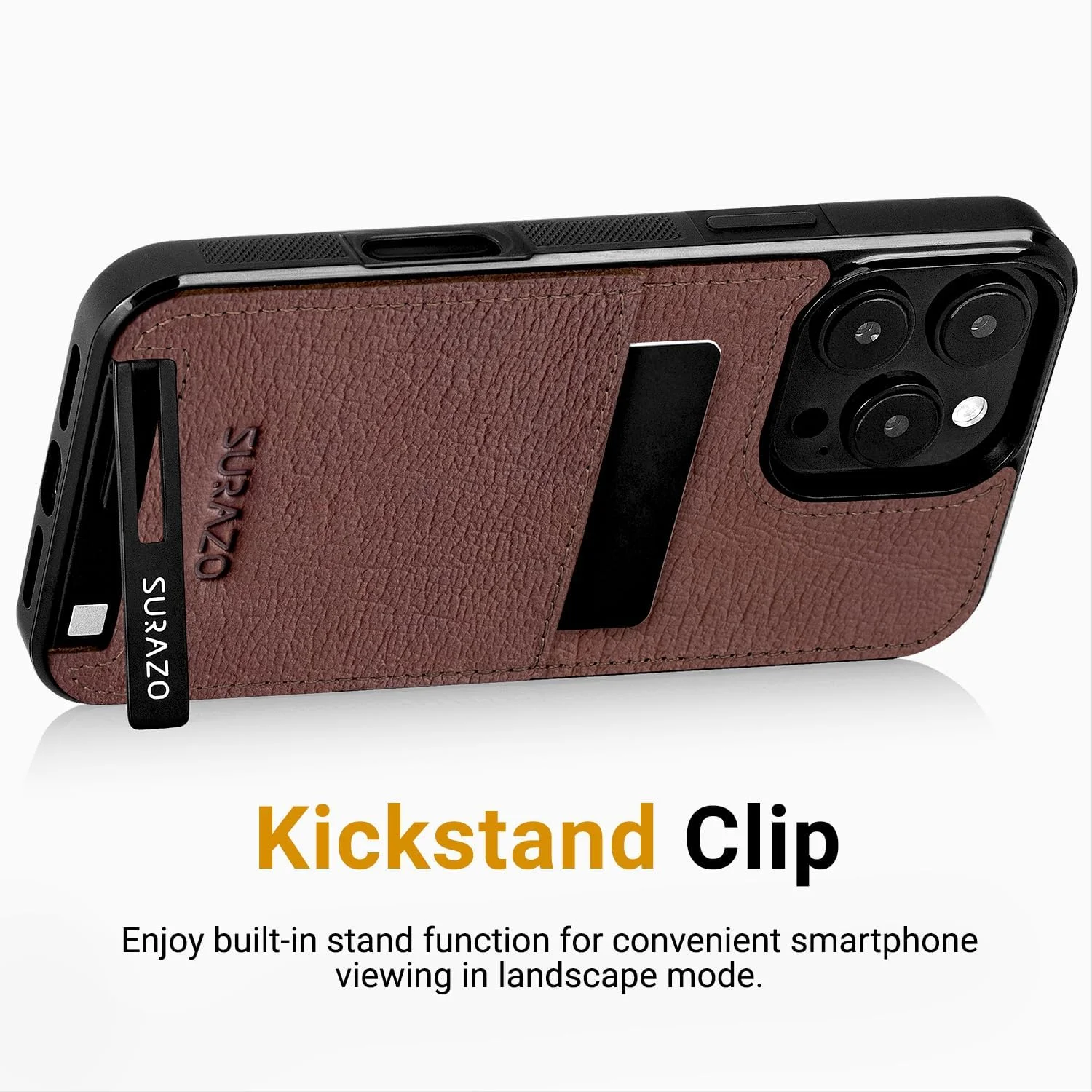 کاور پشتی چرمی اصل SURAZO برای گوشی Apple iPhone 16 Pro - کاور محافظ گوشی موبایل چرمی ضد ضربه [محافظ شیشه ای دوربین، جای کارت، عملکرد استند، جاکلیدی] کاور محافظ پشتی بامپر