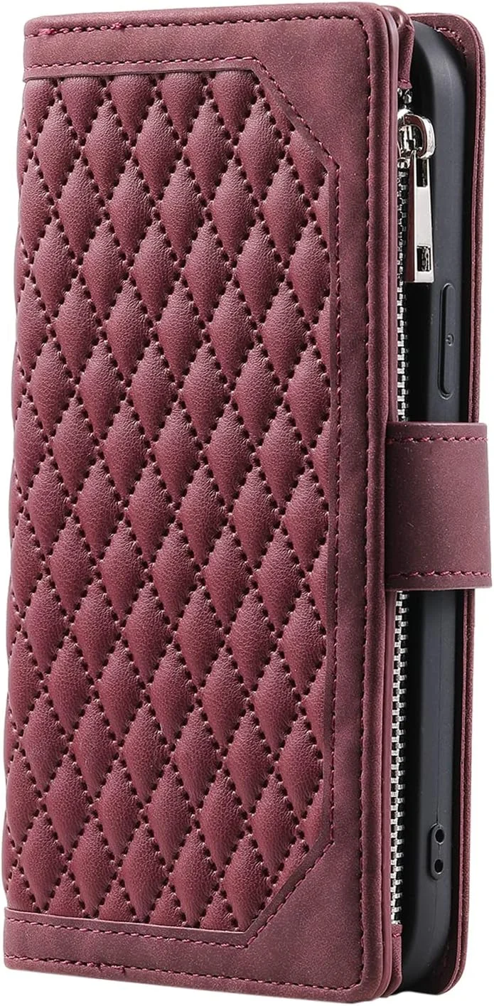 کیف موبایل برای اپل آیفون 13، کیف با زیپ، جای کارت، کیف محافظ، تاشو، کیف چرمی، کیف پول، کاور تاشو، کیف موبایل، قرمز