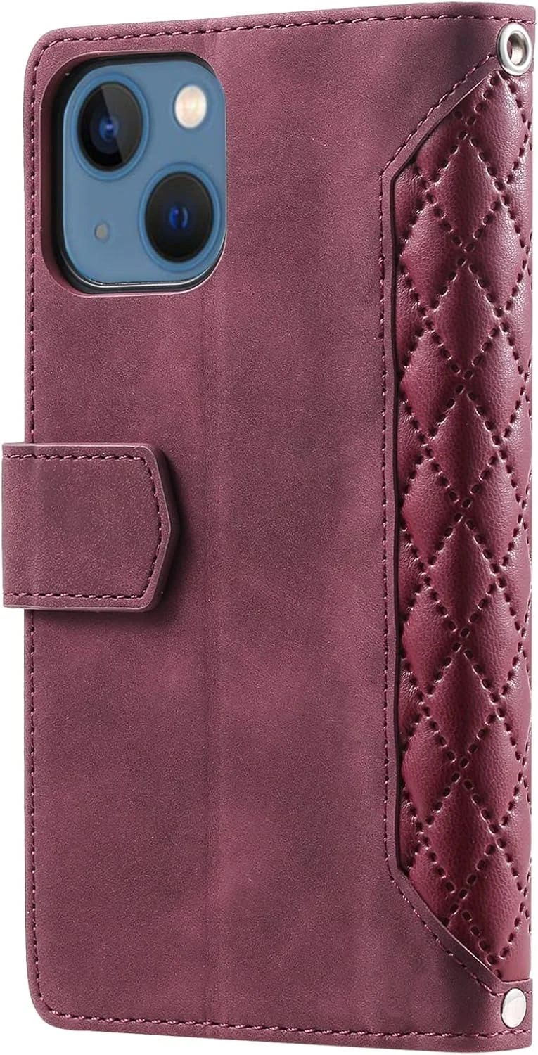 کیف موبایل برای اپل آیفون 13، کیف با زیپ، جای کارت، کیف محافظ، تاشو، کیف چرمی، کیف پول، کاور تاشو، کیف موبایل، قرمز