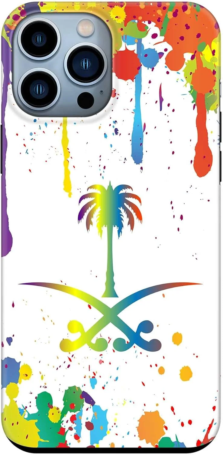 قاب محافظ سری Tough Pro استایلیزد، سازگار با Apple iPhone 14 Pro Max، پوشش موبایل سفارشی دو لایه PC + TPU با محافظ داخلی TPU، پرداخت مات - سعودی رنگارنگ