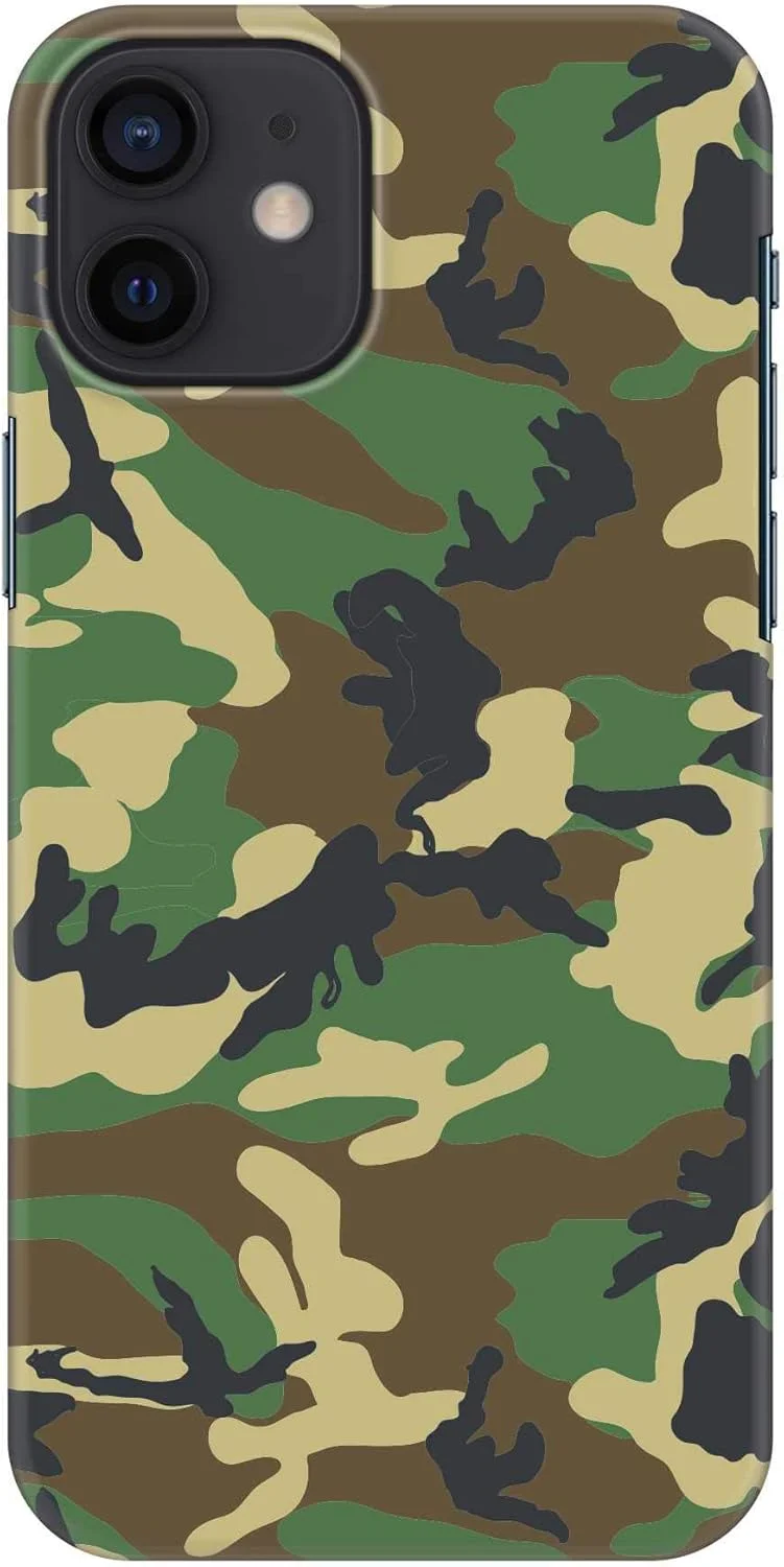 قاب محافظ باریک و مقاوم Stylizedd سازگار با Apple iPhone 12 Mini، سری کلاسیک، کاور موبایل سفارشی، محافظ PC سخت با روکش مات طرح دار [قاب طراحی شده برای iPhone 12 Mini] - طرح استتار جنگلی