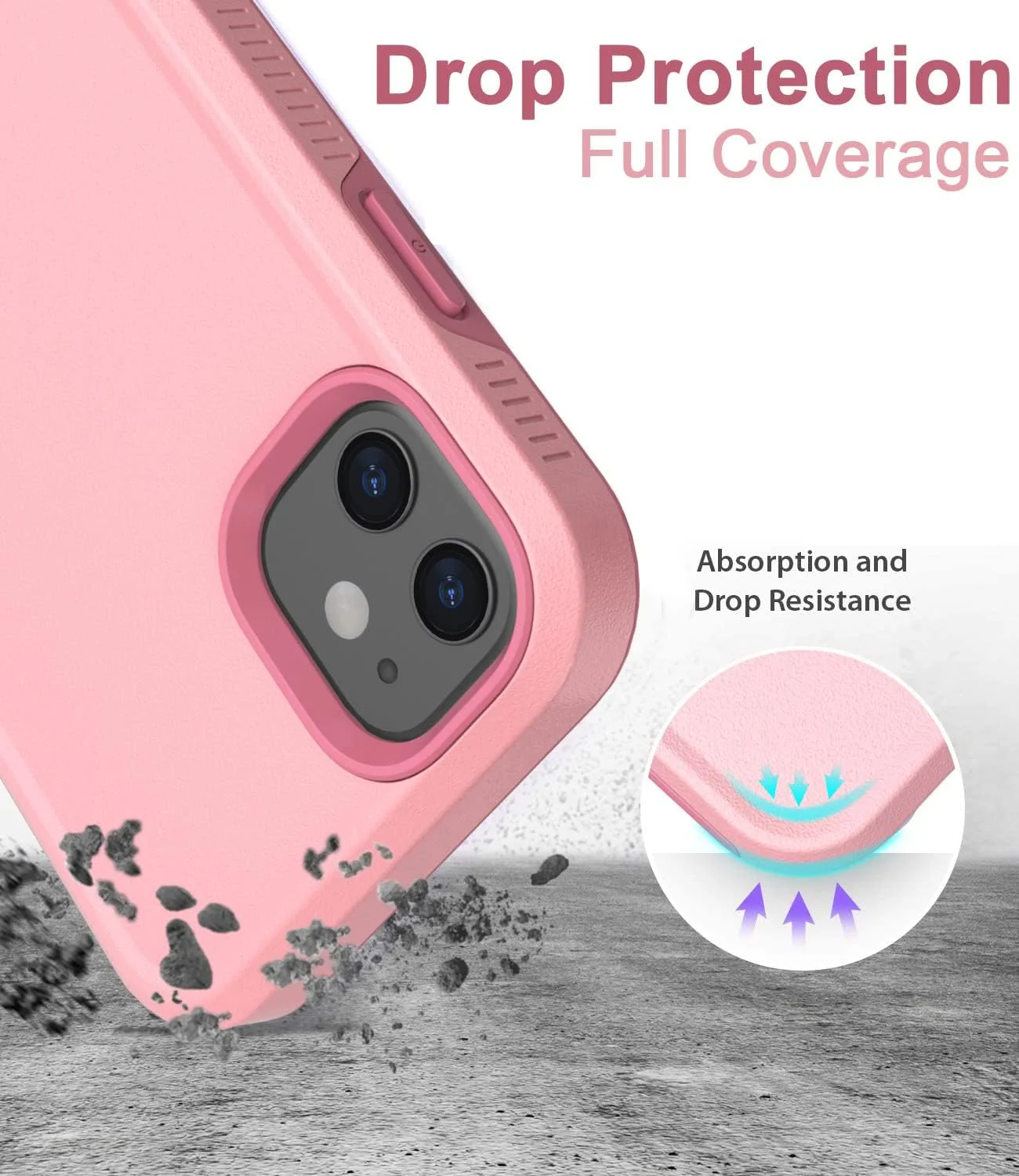 قاب گوشی آیفون 11، کاور موبایل، محافظ اپل [همراه با 2 محافظ صفحه نمایش شیشه ای حرارت دیده] [ضد ضربه] [ضد سقوط] قاب محافظ سنگین برای آیفون 11 6.1 اینچی (صورتی)