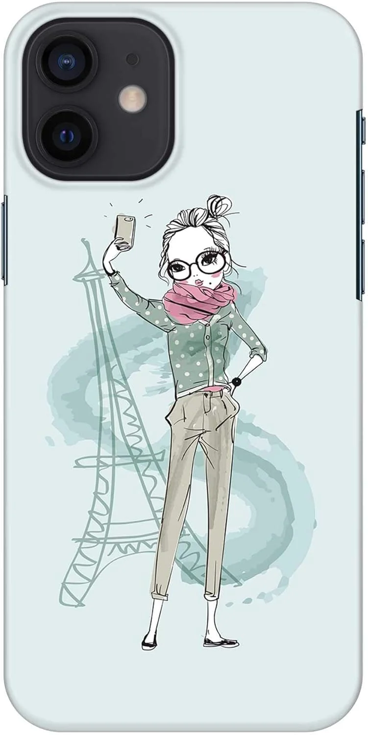 قاب محافظ باریک و مقاوم Stylizedd سازگار با Apple iPhone 12 Mini، سری کلاسیک، کاور موبایل سفارشی، محافظ PC سخت با روکش مات [قاب طراحی شده برای iPhone 12 Mini] - سلفی با ایفل