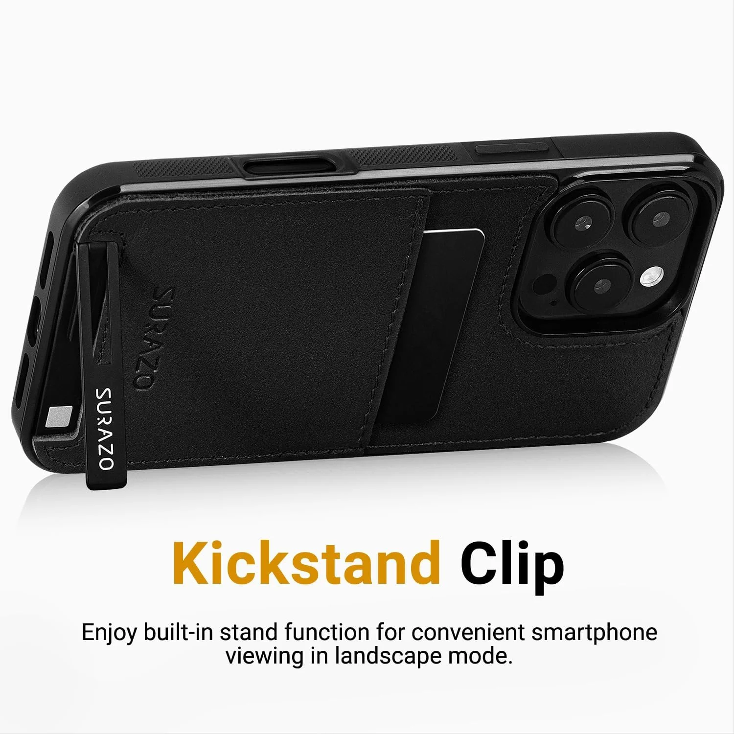 کاور پشتی چرمی اصل SURAZO برای گوشی Apple iPhone 16 Pro - کاور محافظ گوشی موبایل چرمی ضد ضربه [محافظ شیشه ای دوربین، جای کارت، عملکرد استند، جاکلیدی] کاور محافظ پشتی بامپر