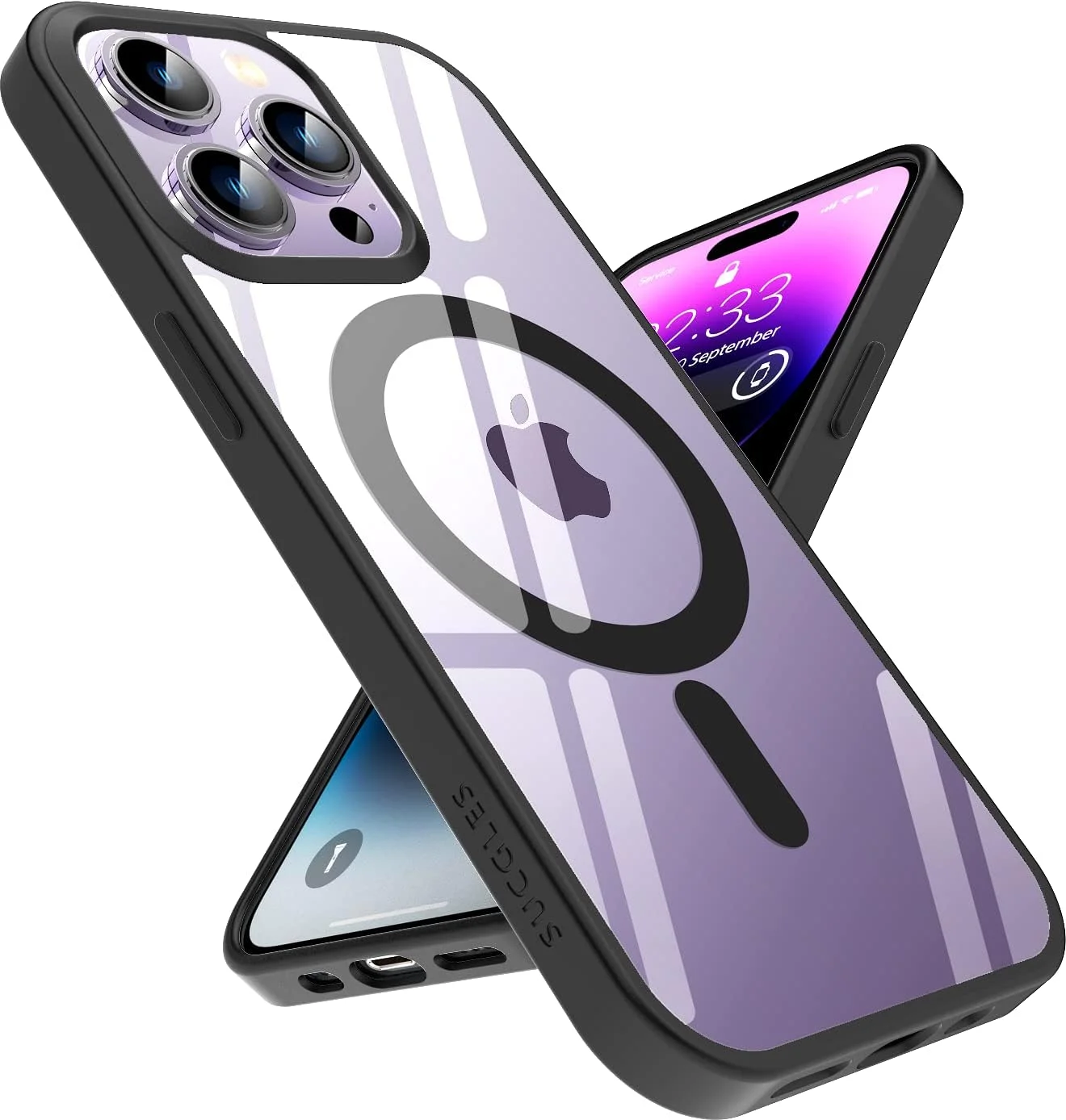 کاور گوشی آیفون 14 پرو SUCGLES مدل [جدید 2023] با MagSafe، [آهنربای قوی] [ضد زردی] [محافظت درجه نظامی] کاور باریک و مغناطیسی مناسب برای (Apple 14pro، مشکی شفاف)