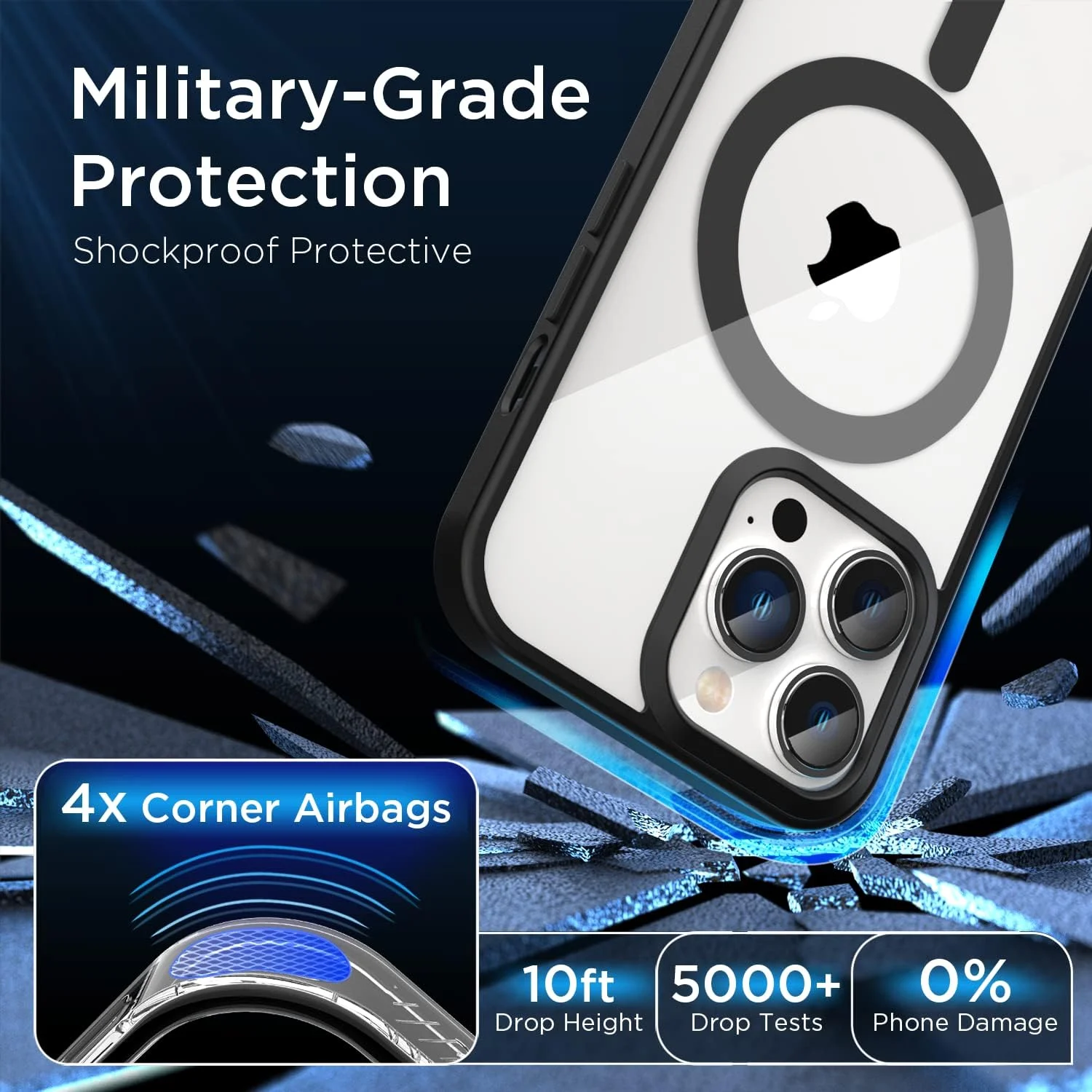 کاور گوشی آیفون 14 پرو SUCGLES مدل [جدید 2023] با MagSafe، [آهنربای قوی] [ضد زردی] [محافظت درجه نظامی] کاور باریک و مغناطیسی مناسب برای (Apple 14pro، مشکی شفاف)