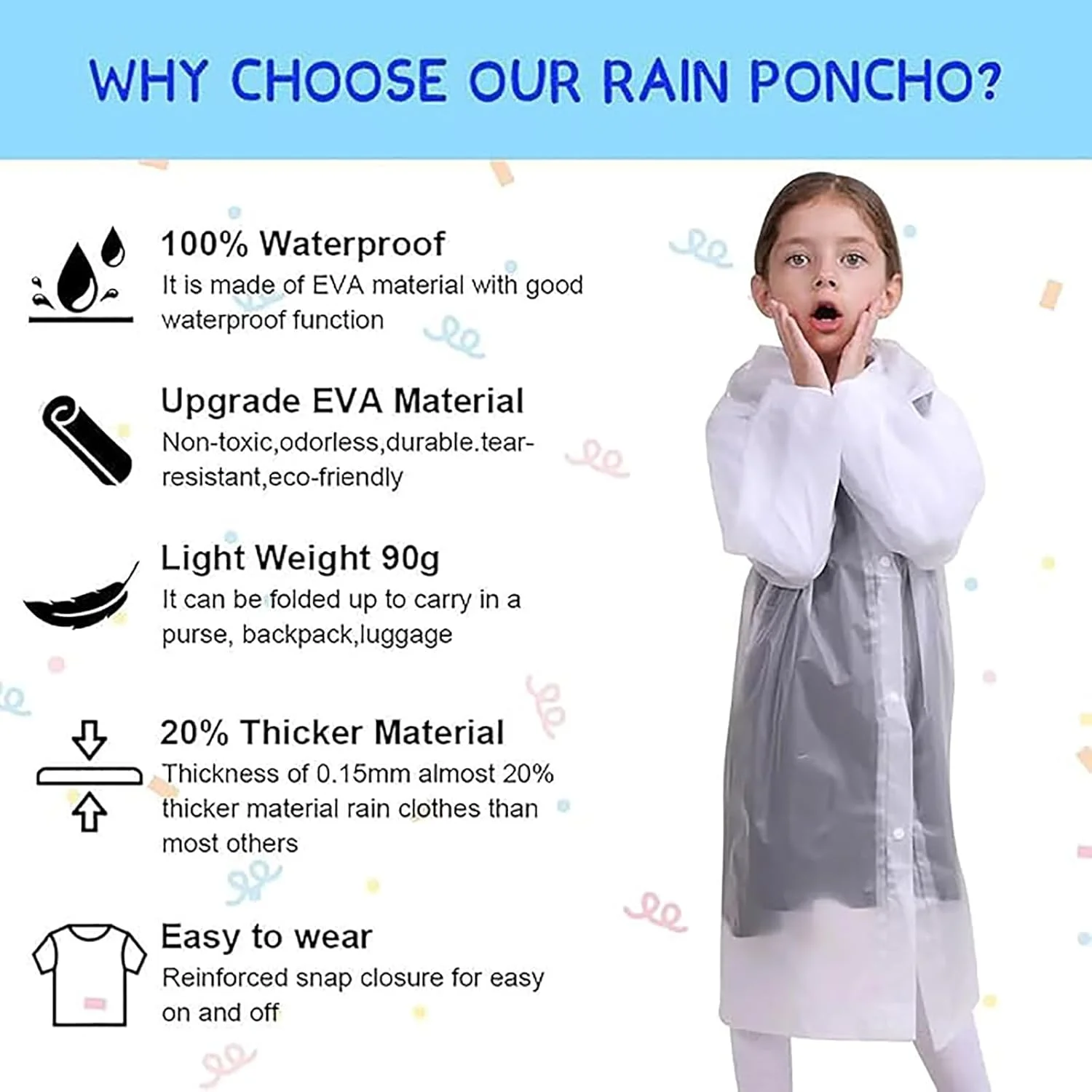 ست 2 عددی پانچو بارانی بچه گانه، بارانی ضد آب و تنفسی، شنل بارانی ضد آب قابل استفاده مجدد با کلاه و آستین، برای مدرسه، پیاده روی در فضای باز، دوچرخه سواری، کمپینگ، مسافرت، سایز آزاد