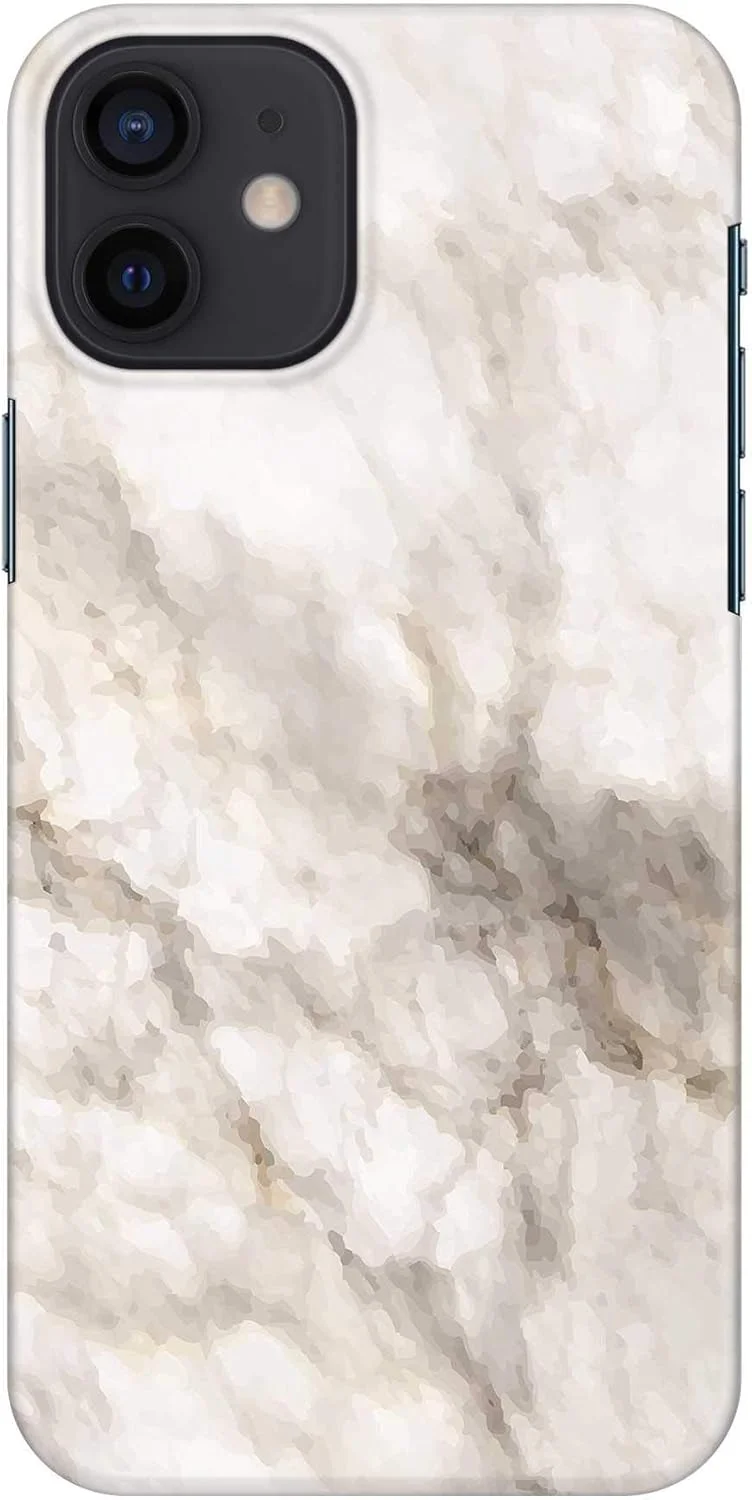 قاب محافظ باریک و مقاوم Stylizedd سازگار با Apple iPhone 12 Mini، سری کلاسیک، کاور موبایل سفارشی، محافظ PC سخت با روکش مات [قاب طراحی شده برای iPhone 12 Mini] - طرح سنگ مرمر بژ خاکستری