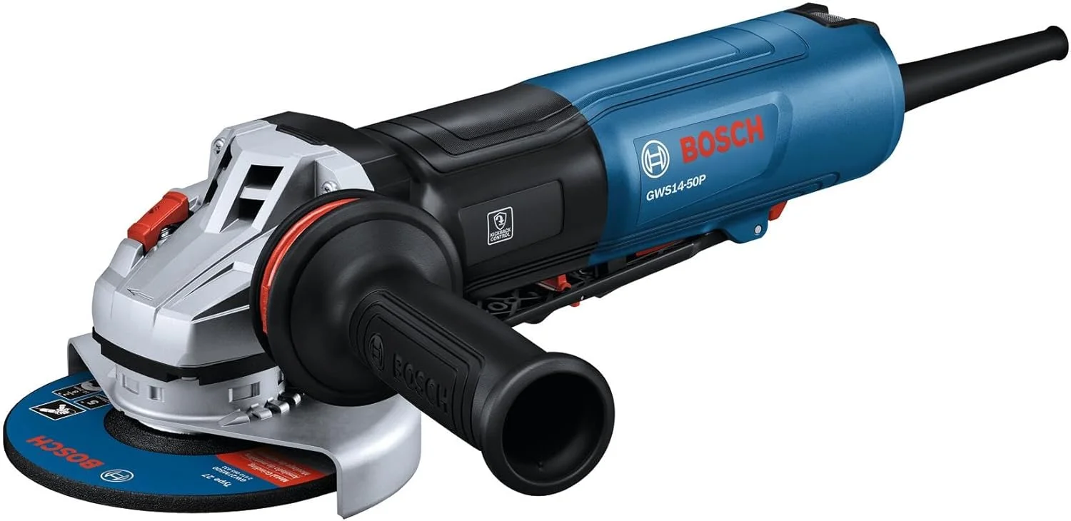 دستگاه فرز آهنگری بوش GWS14-50P با صفحه 5 اینچی و کلید پدالی قفل‌شونده - مجموعه کامل برای سنگ‌زنی و برشکاری چندمنظوره