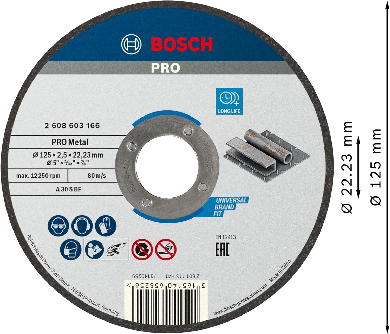 صفحه برش فلز استاندارد بوش پروفشنال (مناسب برای فلز، قطر 125 x 2,5 x 22,23 میلی متر، صاف، لوازم جانبی سنگ فرز)