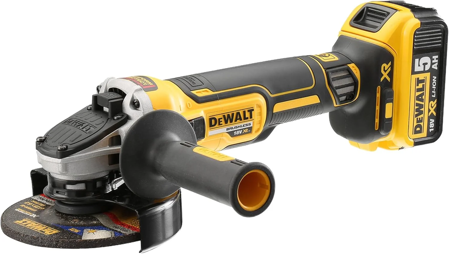 فرز سنگبری 125 میلی متری شارژی 18 ولت XR Dewalt با موتور براشلس و 2 عدد باتری 5.0 آمپر، زرد/مشکی - Dcg405P2-GB فرز سنگبری 125 میلی متری شارژی 18 ولت XR Dewalt با موتور براشلس و 2 عدد باتری 5.0 آمپر، زرد/مشکی - Dcg405P2-GB