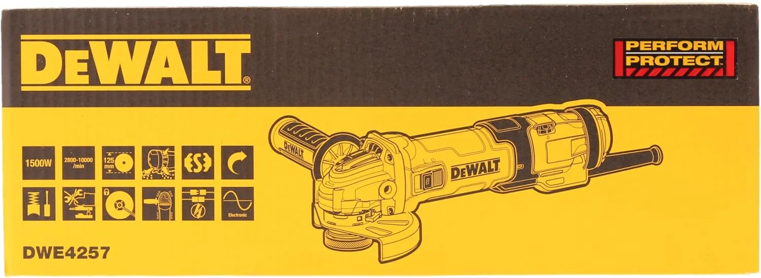 دستگاه فرز زاویه ای DeWalt (1500 وات، 125 میلی متر با الکترونیک سرعت، با شروع نرم و حفاظت از ولتاژ صفر) DWE4257-QS دستگاه فرز زاویه ای DeWalt (1500 وات، 125 میلی متر با الکترونیک سرعت، با شروع نرم و حفاظت از ولتاژ صفر) DWE4257-QS