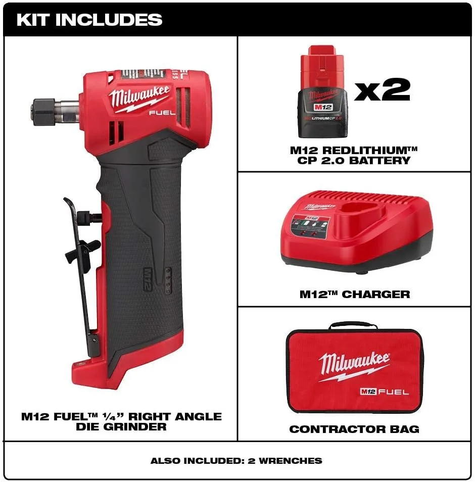 کیت فرز انگشتی بادی M12 Fuel Milwaukee 2485-22 (2 آمپر ساعت)