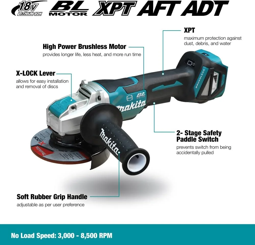 فرز سنگبری شارژی 125 میلیمتری ماکیتا مدل DGA519Z، 18 ولت، لیتیوم-یون، LXT، براشلس، با قفل X - باتری و شارژر شامل نمیشود فرز سنگبری شارژی 125 میلیمتری ماکیتا مدل DGA519Z، 18 ولت، لیتیوم-یون، LXT، براشلس، با قفل X - باتری و شارژر شامل نمیشود