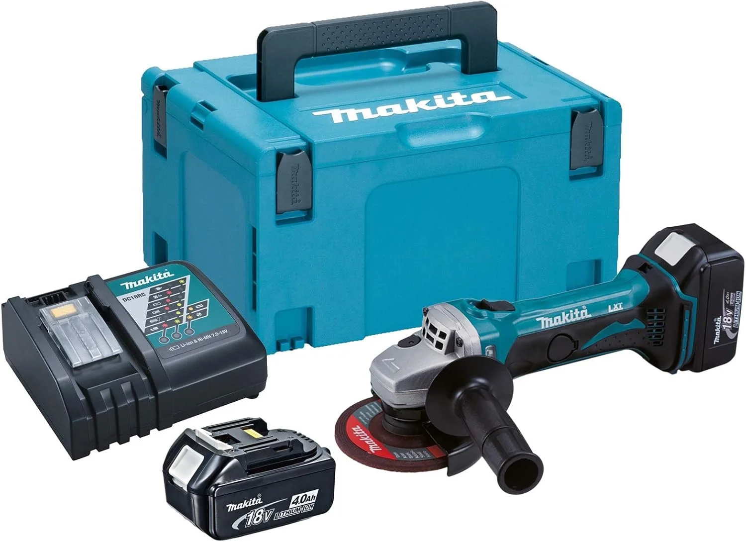 دستگاه فرز زاویه ای 115 میلی متری ماکیتا DGA452RMJ 18V Li-Ion LXT به همراه 2 عدد باتری 4.0 آمپر لیتیوم یونی و شارژر عرضه شده در جعبه ماکپاک