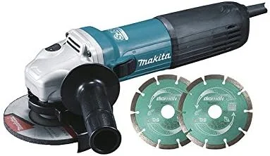 فرز سنگبری ماکیتا GA5040CJD با قطر صفحه 125 میلی‌متر، توان 1400 وات به همراه سیستم ایموبلایزر + 2 صفحه دیسک الماسه + کیف حمل Makpac