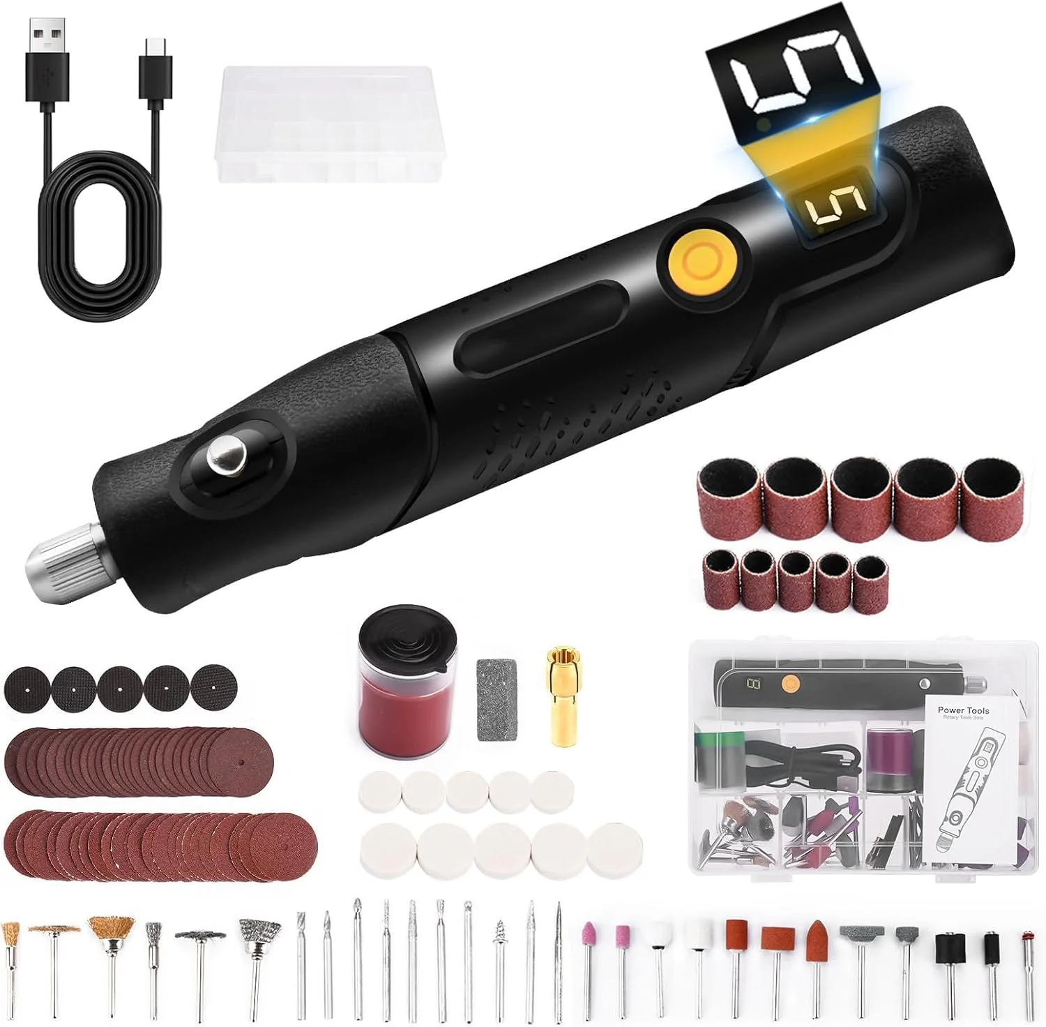 کیت ابزار چرخشی مینی بی سیم KASTWAVE، ابزار برقی چند منظوره 5 سرعته، صفحه نمایش LED، برای سنباده زنی، حکاکی، پولیش، سوراخکاری، صنایع دستی، و ساخت DIY