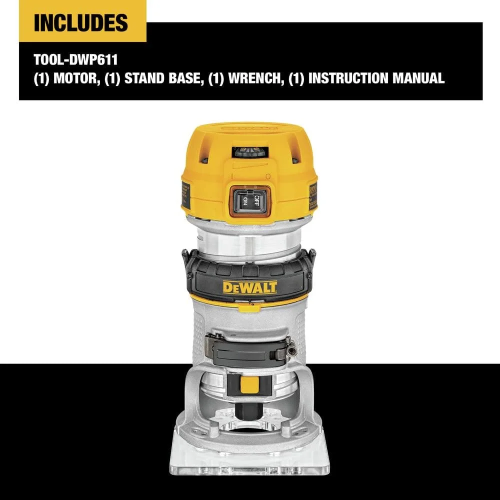 فرز انگشتی DEWALT، پایه ثابت، 1-1/4 اسب بخار، 11 آمپر، سرعت متغیر با ماشه، سیمی (DWP611) فرز انگشتی DEWALT، پایه ثابت، 1-1/4 اسب بخار، 11 آمپر، سرعت متغیر با ماشه، سیمی (DWP611)