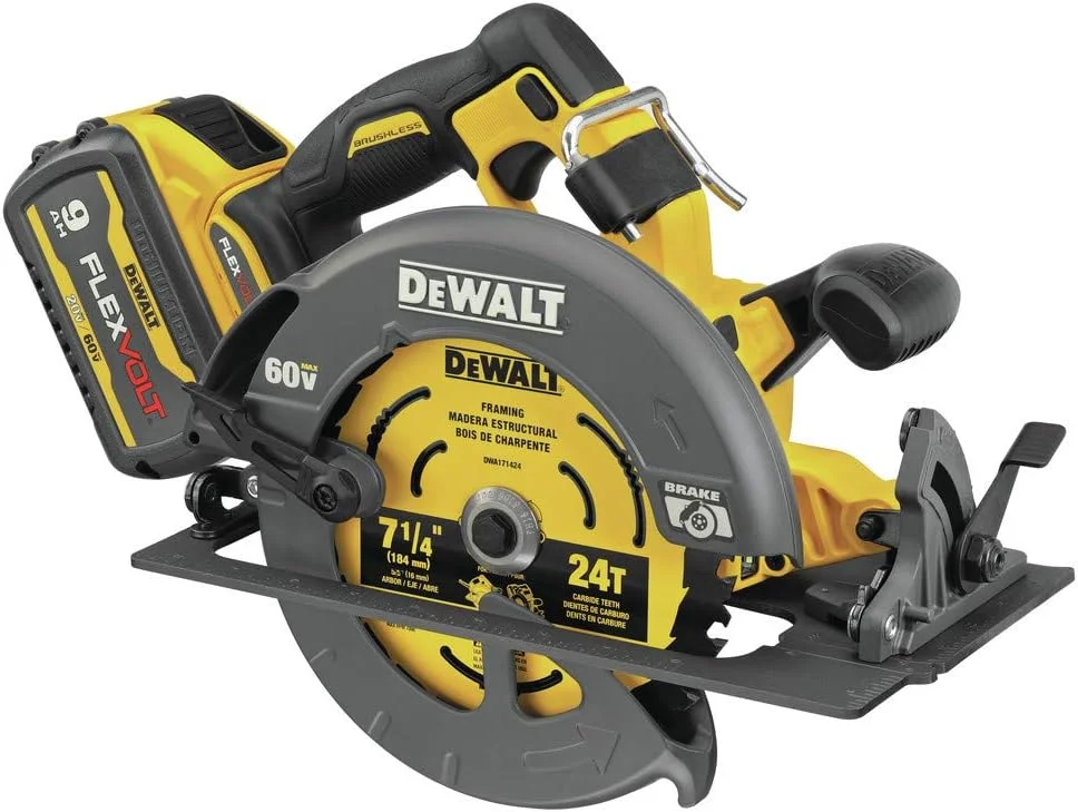 اره دیسکی گرد شارژی 60 ولت ماکس* DEWALT FLEXVOLT با ترمز، 7-1/4 اینچ (DCS578X2)