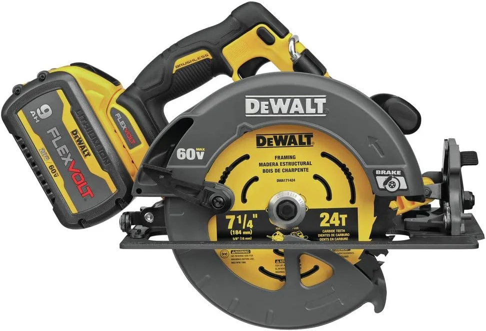 اره دیسکی گرد شارژی 60 ولت ماکس* DEWALT FLEXVOLT با ترمز، 7-1/4 اینچ (DCS578X2)