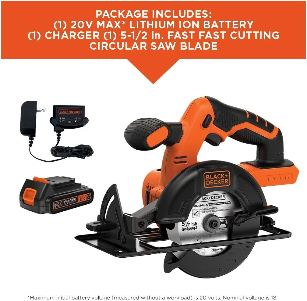 اره دایره ای شارژی 20 ولت بلک اند دکر مدل POWERCONNECT با تیغه 5-1/2 اینچ به همراه باتری و شارژر (BDCCS20C) اره دایره ای شارژی 20 ولت بلک اند دکر مدل POWERCONNECT با تیغه 5-1/2 اینچ به همراه باتری و شارژر (BDCCS20C)
