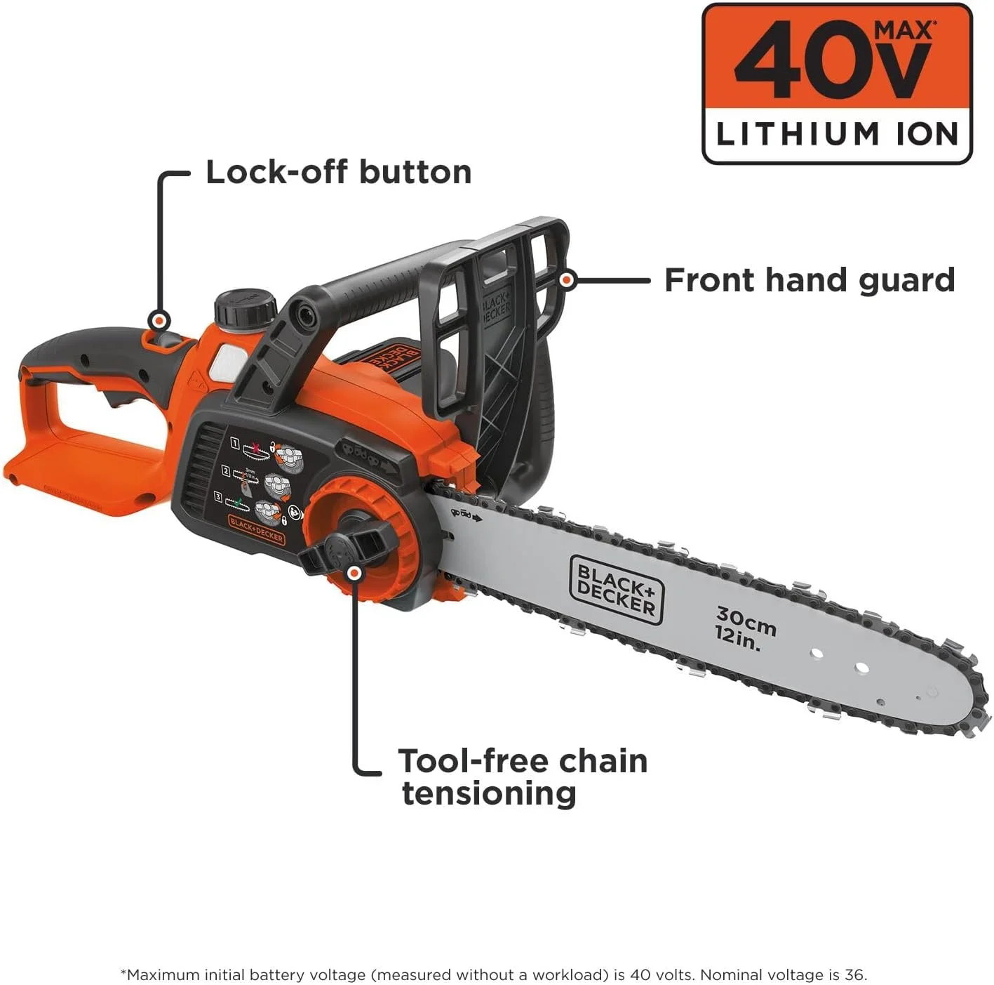 اره زنجیری برقی بی سیم بلک اند دکر 40 ولت MAX، اره زنجیری 12 اینچی با باتری، شامل باتری و شارژر، زمان کارکرد طولانی تر، قابل شارژ سبک وزن (LCS1240) اره زنجیری برقی بی سیم بلک اند دکر 40 ولت MAX، اره زنجیری 12 اینچی با باتری، شامل باتری و شارژر، زمان کارکرد طولانی تر، قابل شارژ سبک وزن (LCS1240)