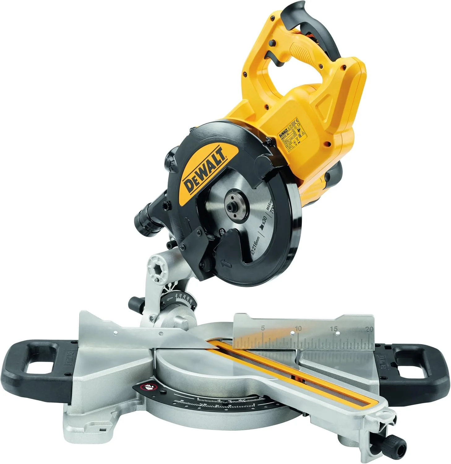 اره فارسی بر کشویی 216 میلی‌متری 230 ولت DEWALT DWS774-GB با XPS - زرد/مشکی