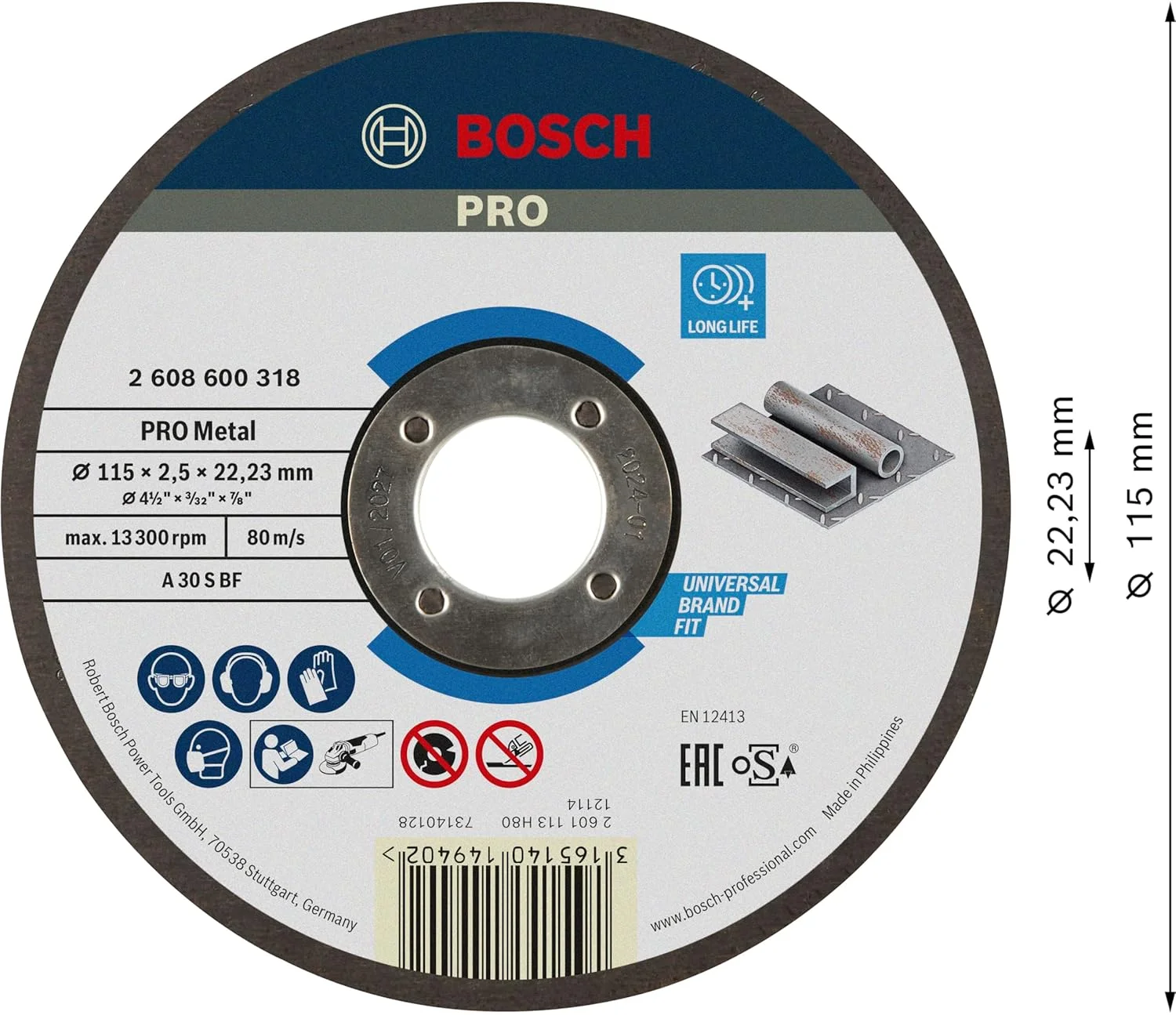 صفحه برش مستقیم فلزات بوش Expert، مناسب برای فلز و فولاد، A 30 S BF، قطر 115 میلی متر، ضخامت 2.5 میلی متر، مناسب برای دستگاه فرز صفحه برش مستقیم فلزات بوش Expert، مناسب برای فلز و فولاد، A 30 S BF، قطر 115 میلی متر، ضخامت 2.5 میلی متر، مناسب برای دستگاه فرز