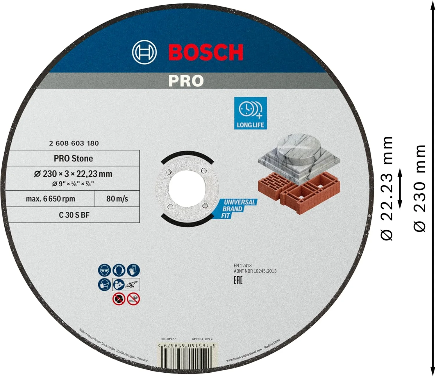 صفحه برش سنگ بوش مدل PRO Stone Longlife مناسب برای سنگ فرز بزرگ با سوراخ 22.23 میلی متر (مناسب برای بلوک های ساختمانی آجری توخالی، مرمر، Ø 230 میلی متر، لوازم جانبی حرفه ای سنگ فرز بزرگ) صفحه برش سنگ بوش مدل PRO Stone Longlife مناسب برای سنگ فرز بزرگ با سوراخ 22.23 میلی متر (مناسب برای بلوک های ساختمانی آجری توخالی، مرمر، Ø 230 میلی متر، لوازم جانبی حرفه ای سنگ فرز بزرگ)