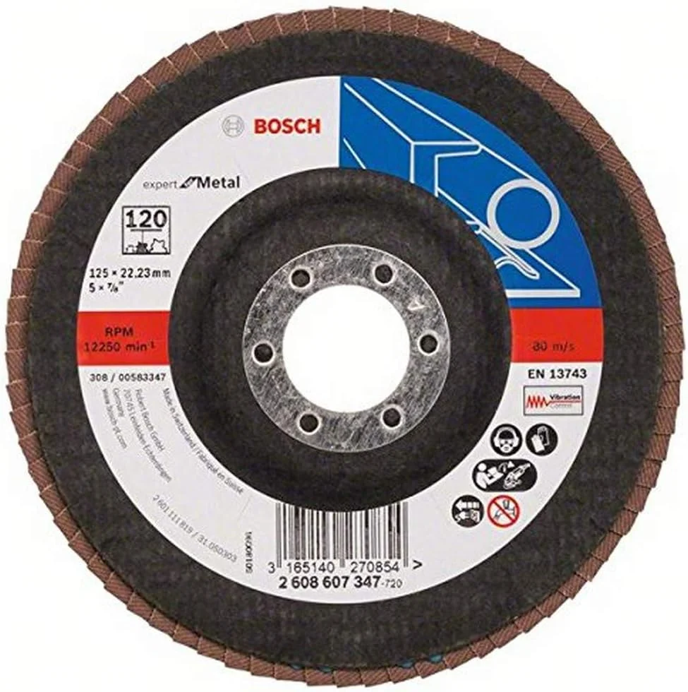 صفحه ساب فیبری بوش مدل 2608607347 مناسب برای سنگ فرز، متریال مختلف، طراحی خمیده، قطر 125 میلی متر، زبری 120، مشکی، قطر = 125 میلی متر