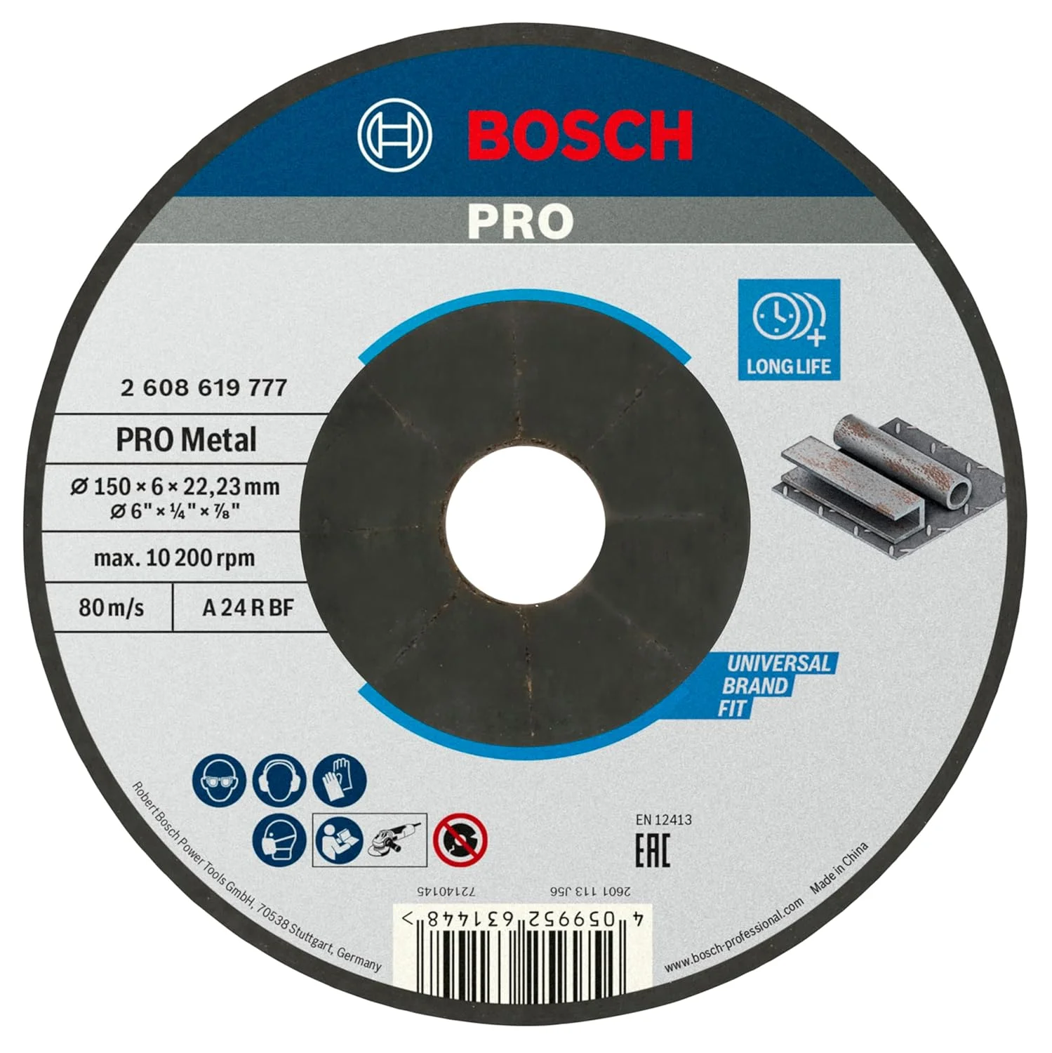 صفحه ساب فلز استاندارد بوش پروفشنال (مناسب فلز، قطر 150x6x22.23 میلی متر، خمیده، لوازم جانبی سنگ فرز زاویه ای)