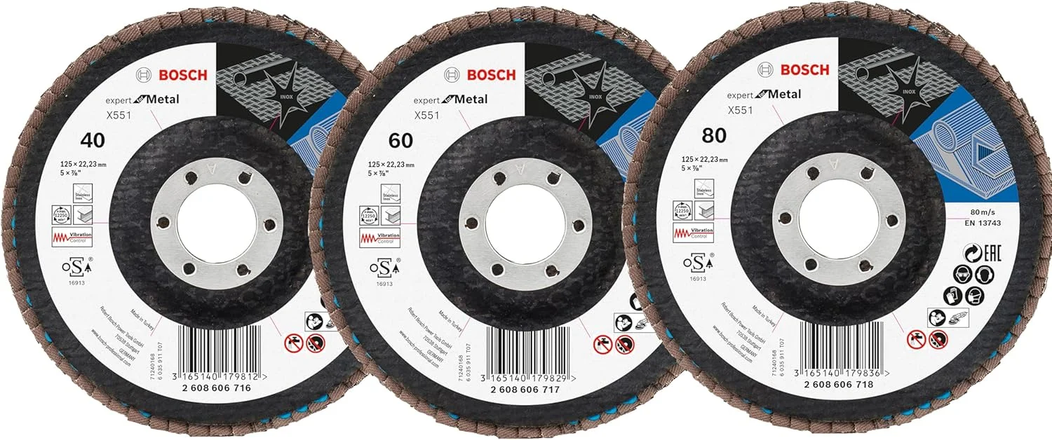 مجموعه ۳ عددی دیسک سنباده پره ای بوش X551 Export برای فلز (مناسب فولاد، چدن، ورق فولادی، زاویه دار، قطر ۱۲۵ میلی متر، درجه زبری ۴۰/۶۰/۸۰، لوازم جانبی حرفه ای سنگ فرز) مجموعه ۳ عددی دیسک سنباده پره ای بوش X551 Export برای فلز (مناسب فولاد، چدن، ورق فولادی، زاویه دار، قطر ۱۲۵ میلی متر، درجه زبری ۴۰/۶۰/۸۰، لوازم جانبی حرفه ای سنگ فرز)