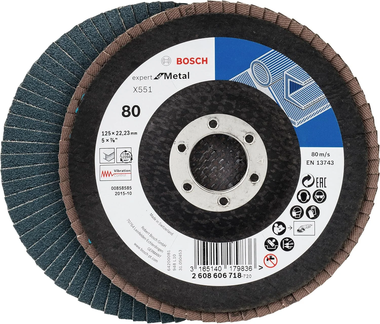 مجموعه ۳ عددی دیسک سنباده پره ای بوش X551 Export برای فلز (مناسب فولاد، چدن، ورق فولادی، زاویه دار، قطر ۱۲۵ میلی متر، درجه زبری ۴۰/۶۰/۸۰، لوازم جانبی حرفه ای سنگ فرز)