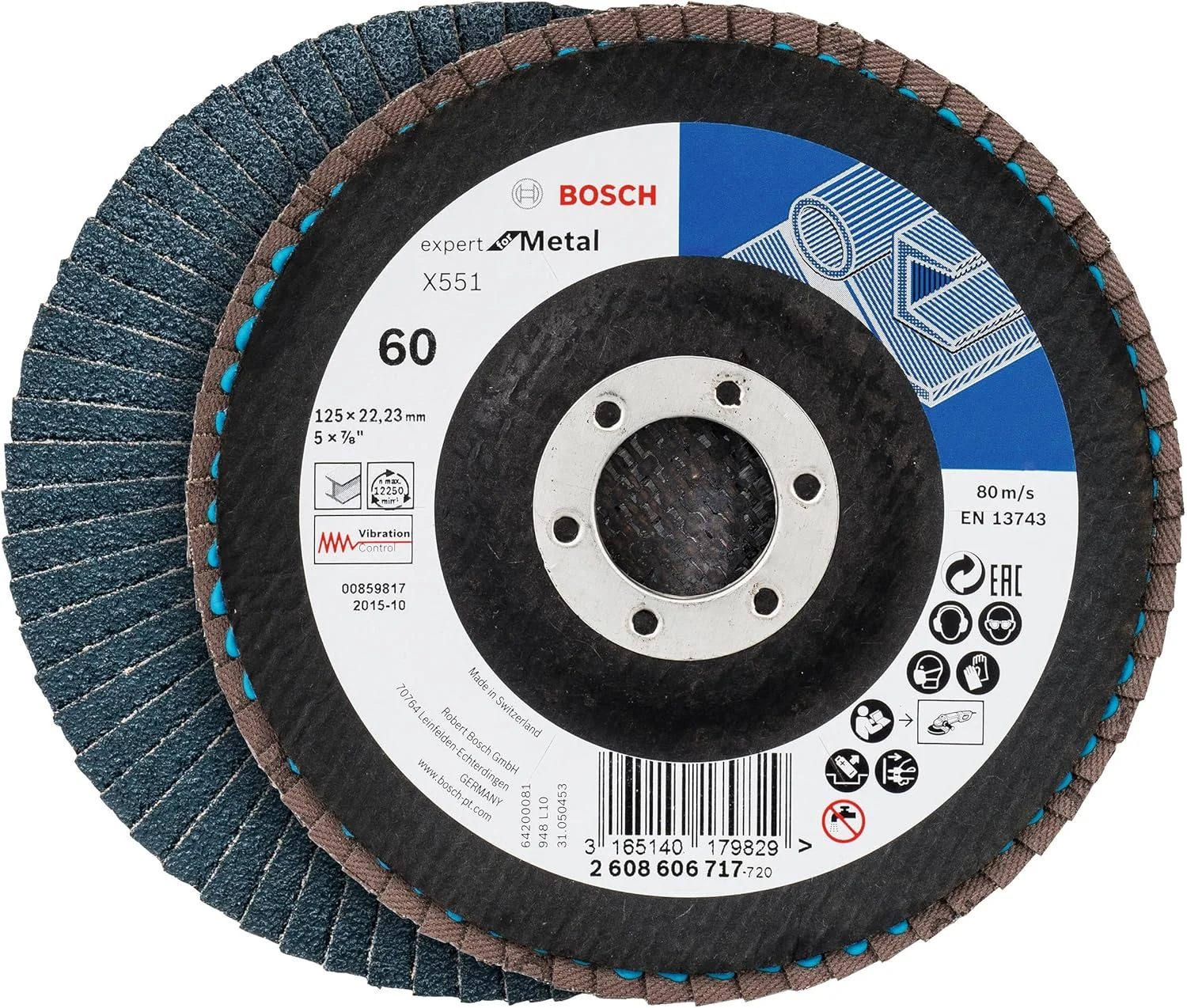 مجموعه ۳ عددی دیسک سنباده پره ای بوش X551 Export برای فلز (مناسب فولاد، چدن، ورق فولادی، زاویه دار، قطر ۱۲۵ میلی متر، درجه زبری ۴۰/۶۰/۸۰، لوازم جانبی حرفه ای سنگ فرز)