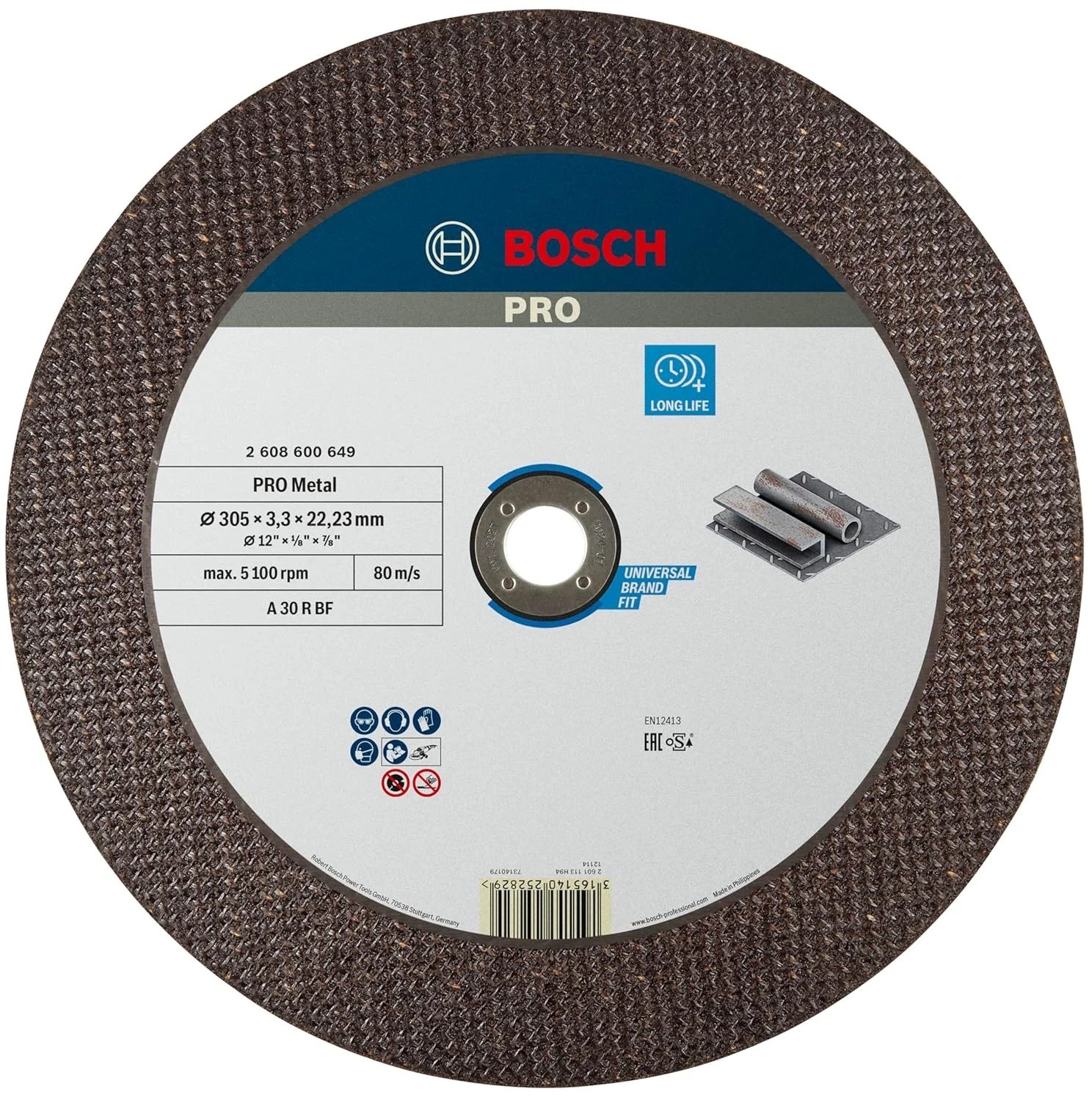 صفحه برش فلز طول عمر بالا بوش مدل Pro Metal مناسب برای سنگ فرزهای بزرگ و سوراخ 22.23 میلی متر (برای فولاد، قطر 305 میلی متر، لوازم جانبی حرفه ای سنگ فرز بزرگ) صفحه برش فلز طول عمر بالا بوش مدل Pro Metal مناسب برای سنگ فرزهای بزرگ و سوراخ 22.23 میلی متر (برای فولاد، قطر 305 میلی متر، لوازم جانبی حرفه ای سنگ فرز بزرگ)