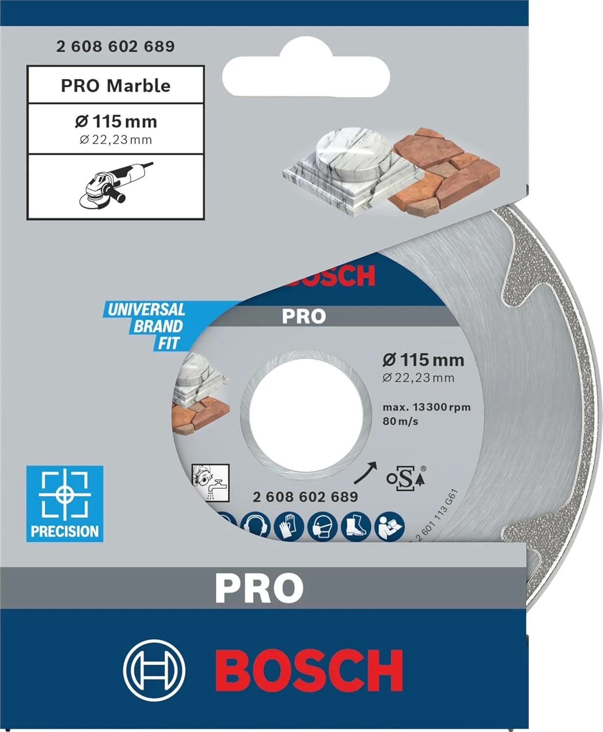 دیسک برش الماسه سنگ مرمر بوش، مناسب برای دستگاه فرز با قطر سوراخ 22.23 میلی متر (مناسب برای سنگ های نرم، مرمر، قطر 115 میلی متر، لوازم جانبی حرفه ای فرز)