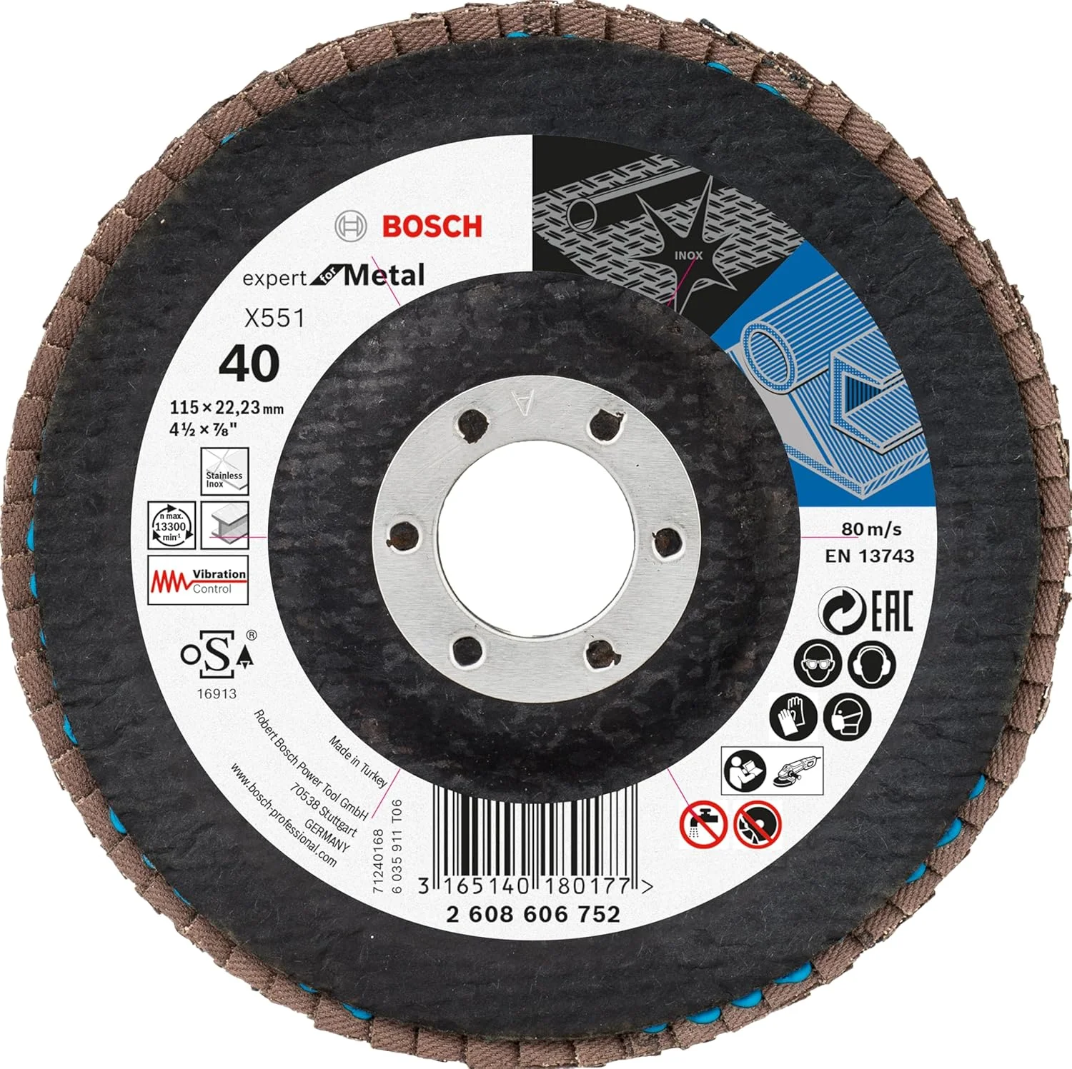 بوش 40 عدد دیسک فلپ X551 Expert برای فلز + ست کلاه (برای فلز، فولاد، چدن، قطر 115 میلی متر، درجه زبری 40/60/80، M14، لوازم جانبی حرفه ای فرز زاویه ای) بوش 40 عدد دیسک فلپ X551 Expert برای فلز + ست کلاه (برای فلز، فولاد، چدن، قطر 115 میلی متر، درجه زبری 40/60/80، M14، لوازم جانبی حرفه ای فرز زاویه ای)