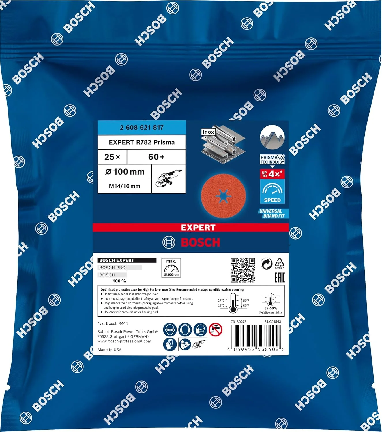 صفحه ساب فیبری سرامیکی پریزما 25 عددی بوش پروفشنال 2608621817 مدل R782 (فلز و استیل ضد زنگ، Ø 100 میلی متر، زبری G60، لوازم جانبی سنگ فرز) صفحه ساب فیبری سرامیکی پریزما 25 عددی بوش پروفشنال 2608621817 مدل R782 (فلز و استیل ضد زنگ، Ø 100 میلی متر، زبری G60، لوازم جانبی سنگ فرز)