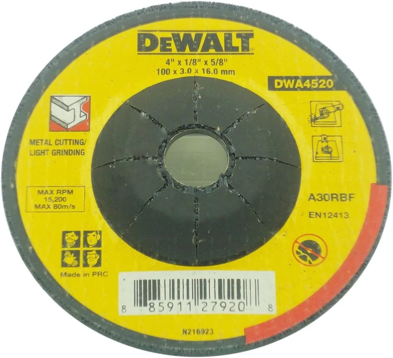 صفحه برش استیل 100 میلی‌متری DeWalt با ضخامت 1 میلی‌متر، زرد/مشکی، DT3440-QZ
