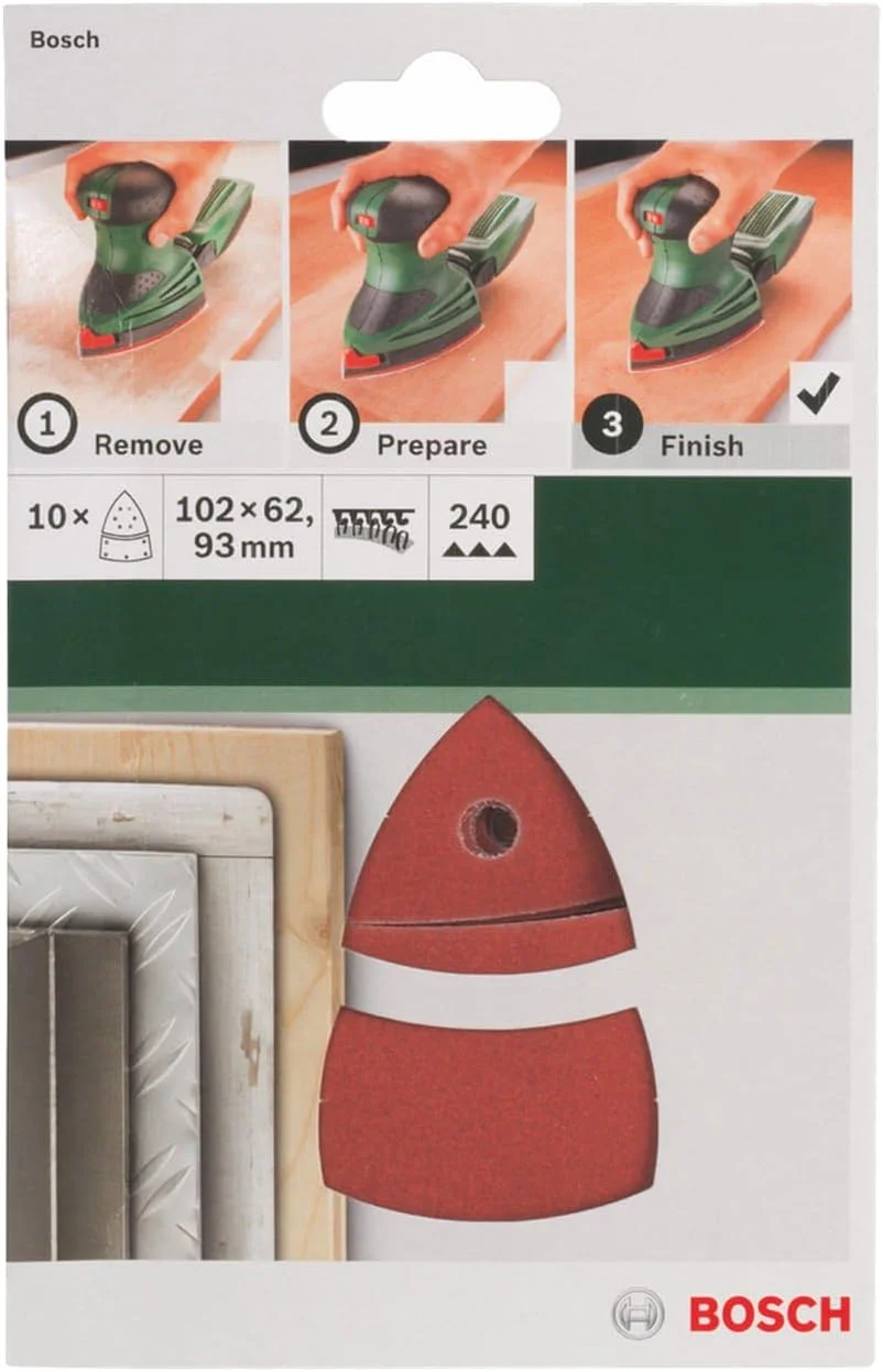 برگ سنباده بوش 2609256A66 برای سنباده لرزان 102 X 62.93 سانتی متر تعداد سوراخ 11 زبری 240 بسته 10 عددی