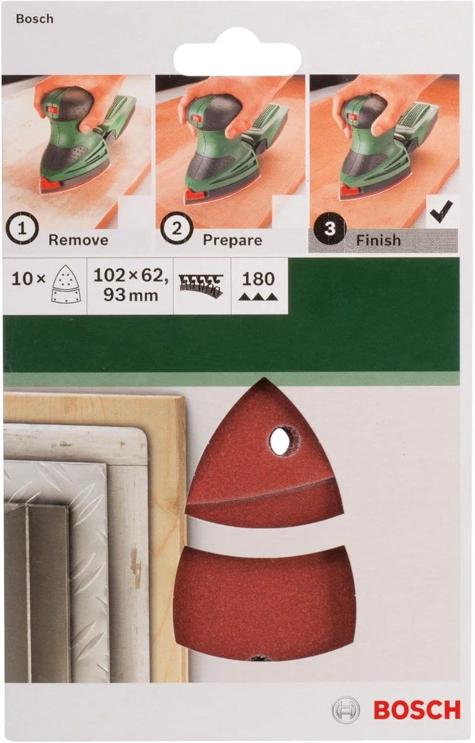 بوش خانه و باغ 2609256A65 مجموعه 10 عددی کاغذ سنباده برای سنباده لرزان چند منظوره 102 X 62.93، 180 بوش خانه و باغ 2609256A65 مجموعه 10 عددی کاغذ سنباده برای سنباده لرزان چند منظوره 102 X 62.93، 180