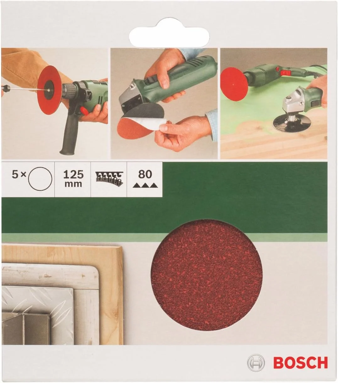 بوش هوم اند گاردن 2609256B44 مجموعه 5 عددی سنباده برای فرز زاویه ای و دریل 125، 80