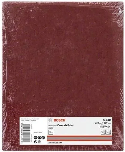 کاغذ سنباده استاندارد چوب و رنگ بوش پروفشنال 2608621597 (230 x 280 میلی متر، زبری P240، لوازم جانبی برای سنباده لرزان)، سایز کاغذ سنباده استاندارد چوب و رنگ بوش پروفشنال 2608621597 (230 x 280 میلی متر، زبری P240، لوازم جانبی برای سنباده لرزان)، سایز