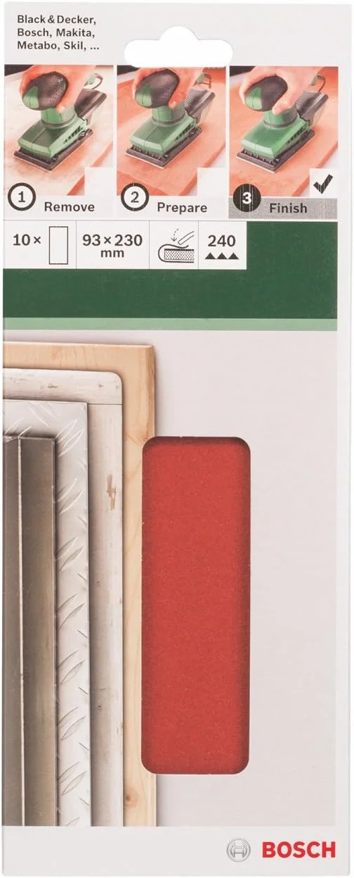 برگ سنباده بوش 2609256B13 برای سنباده لرزان 93 x 230 اتصال با استفاده از منگنه غیر سوراخ دار سایز دانه 240 بسته 10 عددی برگ سنباده بوش 2609256B13 برای سنباده لرزان 93 x 230 اتصال با استفاده از منگنه غیر سوراخ دار سایز دانه 240 بسته 10 عددی