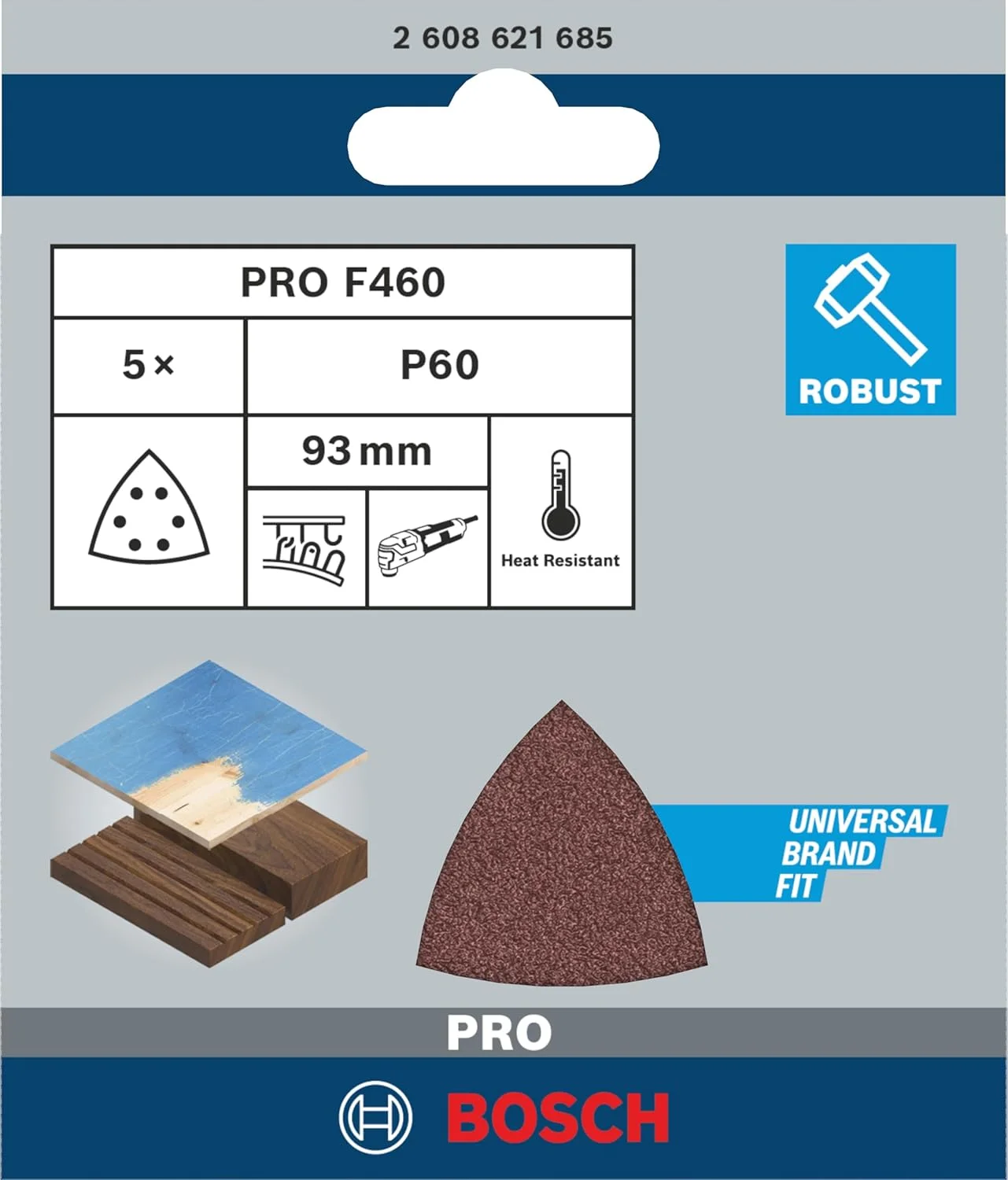 سنباده لرزان دلتا بوش پروفشنال مدل F460 مناسب چوب و رنگ (دانه بندی G60، 93x93 میلی متر، متعلقات سنباده دلتا)